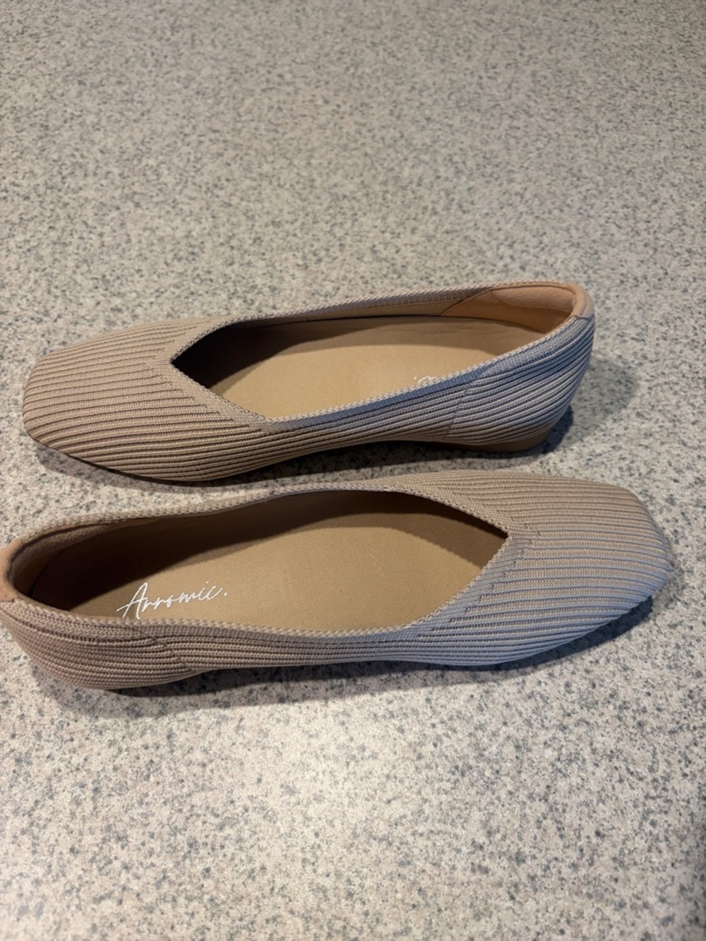 Arsanic Taupe Ribbed Slip-On Ballet Flats for Women